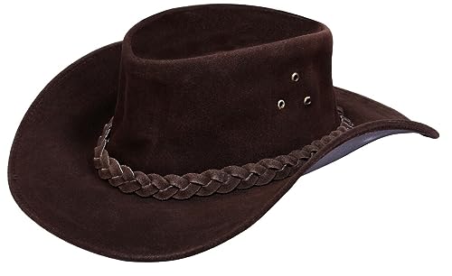 Infinity Leather Australischer Braun Cowboy-Outback-Western-Stil aus echtem Wildleder, Aussie Buschhut von Infinity Leather