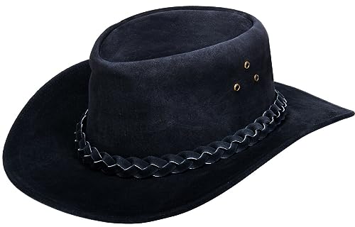 Infinity Leather Australischer schwarzer Cowboy-Outback-Western-Stil aus echtem Wildleder, Aussie Buschhut von Infinity Leather