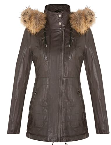 Infinity Leather Braun Damen Leder Parka Jacke Gesteppte Abnehmbare Kapuze Regenmantel 2XL von Infinity Leather