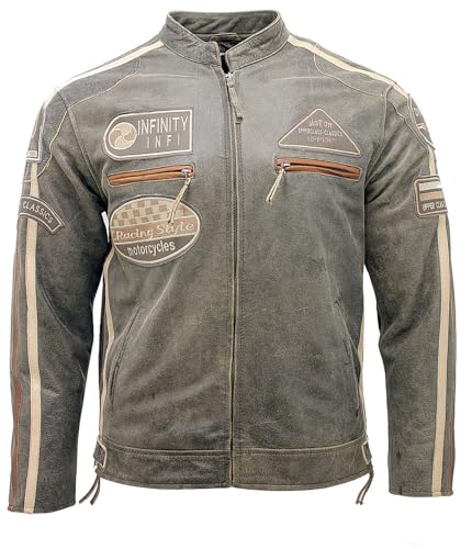 Infinity Leather Braun Herren Leder Biker Abzeichen, Rennen Motorradjacke XL von Infinity Leather