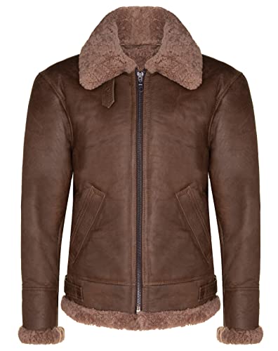 Infinity Leather Braune B3 Shearling Schaffell WWII Bomber Leder Fliegend Aviator Jacke für Herren von Infinity Leather