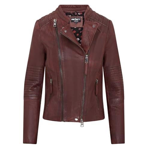 Infinity Leather Burgunderrote Klassische Gesteppte Motorradfahrer Lederjacke Für Damen von Infinity Leather