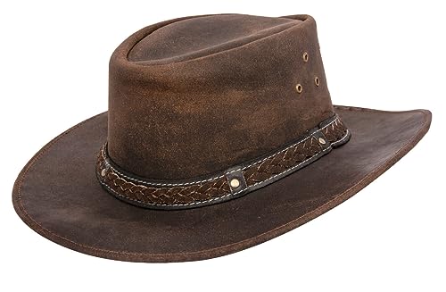 Infinity Leather Cowboy Aussie Echtes Leder Hut Australisch Braun Western Outback Busch Hut von Infinity Leather