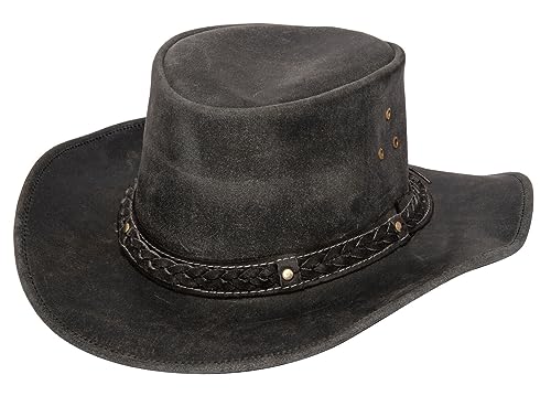 Infinity Leather Cowboy Aussie Echtleder Hut Australisch Schwarz Western Outback Buschhut von Infinity Leather