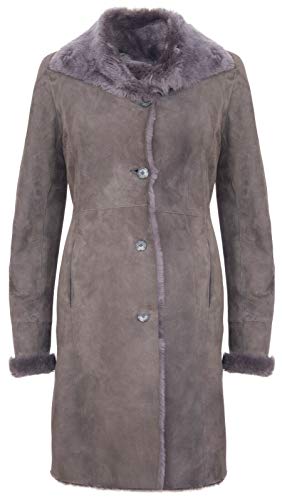 Infinity Leather Damen 3/4 Geknöpft Grau Merino Shearling Wildleder Schaffell Mantel S von Infinity Leather