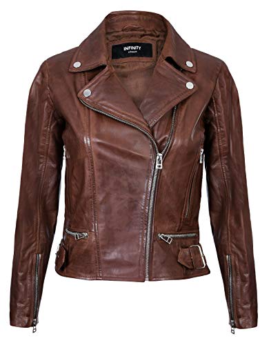 Infinity Leather Damen Aus Echtem Leder Mit Braun Motorradfahrer Mode Und Reißverschluss 2XL von Infinity Leather