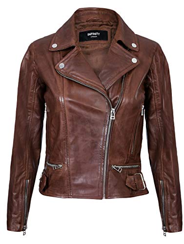 Infinity Leather Damen Aus Echtem Leder Mit Braun Motorradfahrer Mode Und Reißverschluss XL von Infinity Leather
