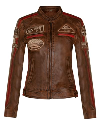Infinity Leather Damen Bräune Leder Biker Casual Racing Moto Abzeichen Jacke von Infinity Leather