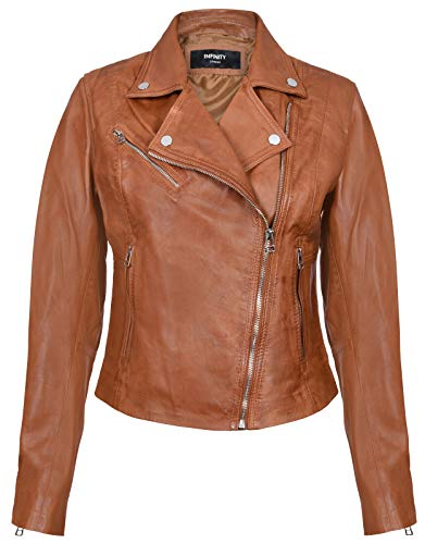 Infinity Leather Damen Bräunen Echtes Leder Ausgestattet Motorradfahrer Reißverschluss Mode Jacke 2XL von Infinity Leather