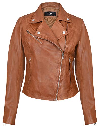 Infinity Leather Damen Bräunen Echtes Leder Ausgestattet Motorradfahrer Reißverschluss Mode Jacke L von Infinity Leather