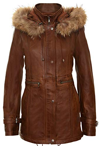 Infinity Leather Damen Bräunen Warme Lederjacke Abnehmbare Kapuze Parka Regenmantel 2XL von Infinity Leather