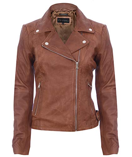 Infinity Leather Damen Coniac Bräunen Jahrgang Brando 100% Leder Radfahrer Jacke von Infinity Leather