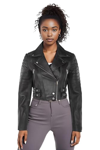 Infinity Leather Damen Ernte Kurz Körper Gothic Top Schwarz Schick Biker Echtlederjacke von Infinity Leather