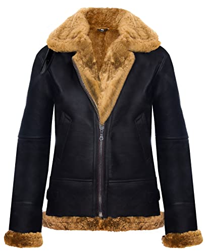 Infinity Leather Damen Kapuzenjacke Aus Schaffell B3 Braunes Ingwer Leder Flieger Pilot L von Infinity Leather
