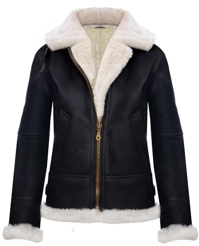 Infinity Leather Damen Kapuzenjacke Aus Schaffell B3 Braunes Sahne Leder Flieger Pilot 2XL von Infinity Leather