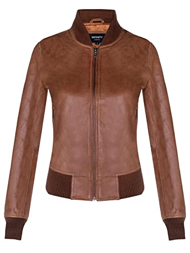 Infinity Leather Damen Leder MA-1 Bräunen Varsity Bomberjacke aus Echtem Leder von Infinity Leather