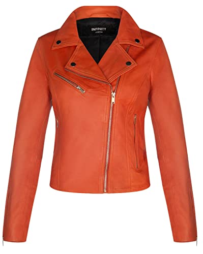 Infinity Leather Damen Orange Lederjacke Klassische Bikerjacke Aus Echtem Leder L von Infinity Leather