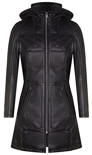 Infinity Leather Damen Puffer Steppjacke aus Schwarzem Leder Mit Kapuze 3XL von Infinity Leather