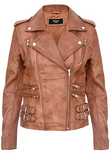 Infinity Leather Damen Retro Bräunen 100% Nappaleder Bikerjacke 3XL von Infinity Leather