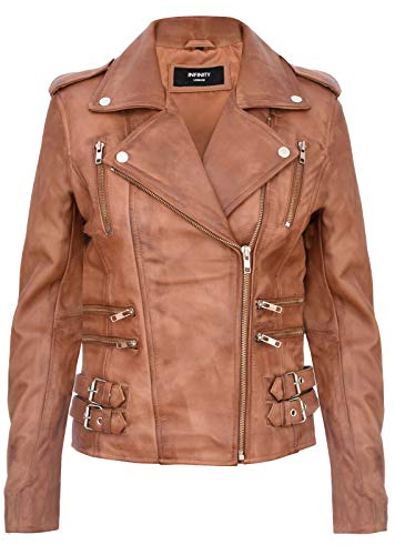 Infinity Leather Damen Retro Bräunen 100% Nappaleder Bikerjacke M von Infinity Leather
