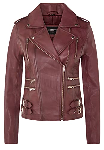 Infinity Leather Damen Retro Burgund 100% Nappaleder Bikerjacke 4XL von Infinity Leather
