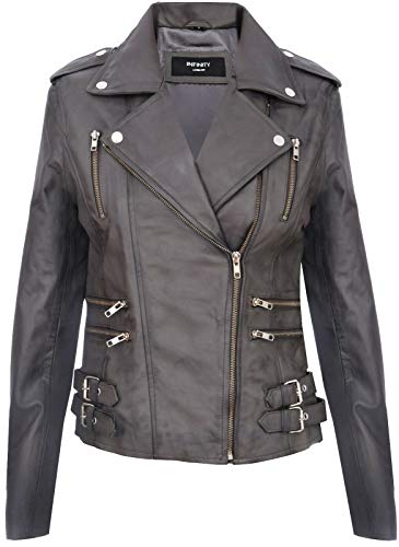 Infinity Leather Damen Retro Grau 100% Nappaleder Bikerjacke L von Infinity Leather