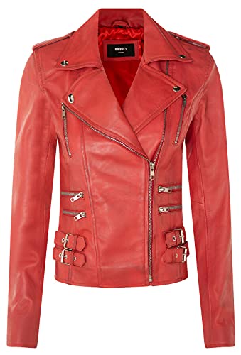 Infinity Leather Damen Retro Rot 100% Nappaleder Bikerjacke 5XL von Infinity Leather