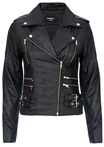 Infinity Leather Damen Retro Schwarz 100% Nappaleder Bikerjacke 4XL von Infinity Leather