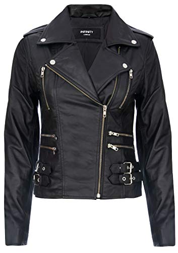 Infinity Leather Damen Retro Schwarz 100% Nappaleder Bikerjacke XS von Infinity Leather