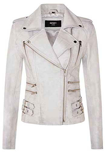 Infinity Leather Damen Retro Weiß 100% Nappaleder Bikerjacke L von Infinity Leather