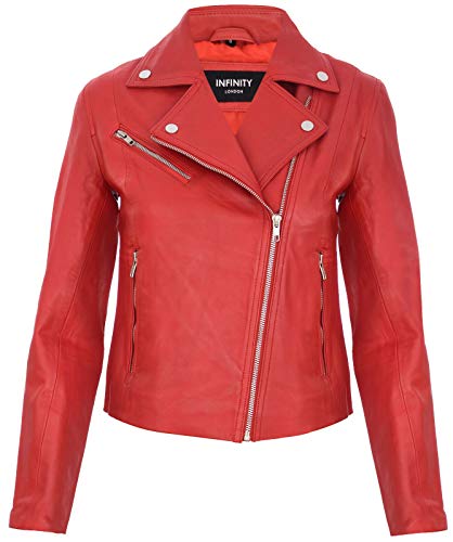 Infinity Leather Damen Rot Echtes Leder Ausgestattet Motorradfahrer Reißverschluss Mode Jacke M von Infinity Leather