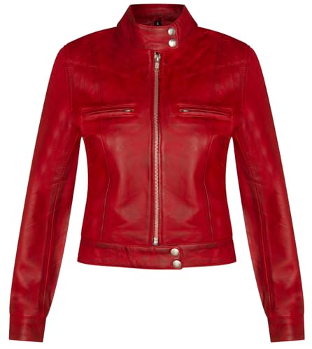 Infinity Leather Damen Schlichtes Rot Leder Biker-Motorradjacke von Infinity Leather