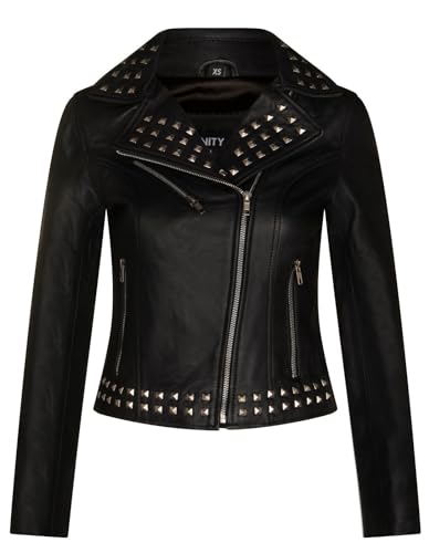 Infinity Leather Damen Schwarz Leder Nietenbesetzte Biker-Gothic-Jacke von Infinity Leather