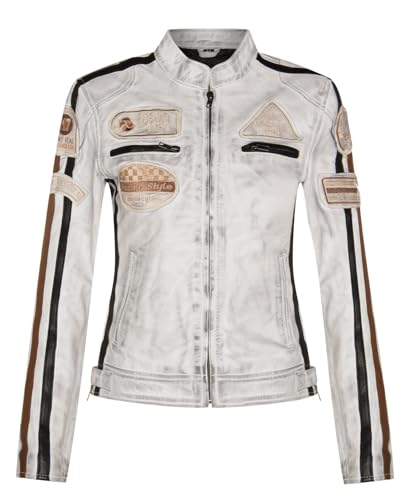 Infinity Leather Damen Weiß Leder Biker Casual Racing Moto Abzeichen Jacke von Infinity Leather