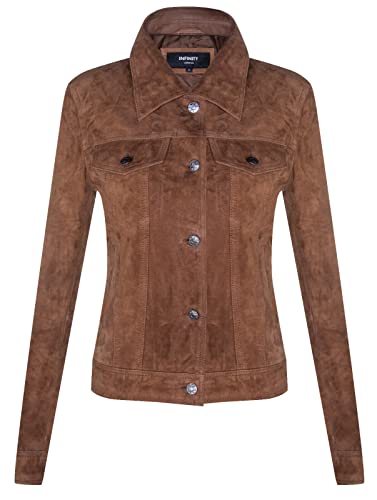 Infinity Leather Damen Wildleder Bräunen Trucker Klassisch Western Leder Jeansjacke von Infinity Leather