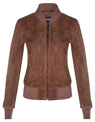 Infinity Leather Damen-Ziegenwildleder Bräunen Bomber aus Echtem Leder MA-1 Varsity Jacke Infinity Leather Damen-Ziegenwildleder Bräunen Bomber aus Echtem Leder MA-1 Varsity Jacke von Infinity Leather