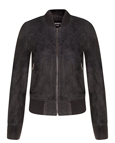 Infinity Leather Damen-Ziegenwildleder Schwarz Bomber aus Echtem Leder MA-1 Varsity Jacke Infinity Leather Damen-Ziegenwildleder Schwarz Bomber aus Echtem Leder MA-1 Varsity Jacke von Infinity Leather