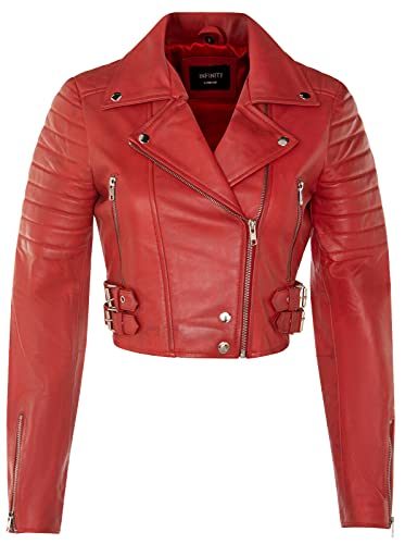 Infinity Leather Damenjacke 100% Echtleder Rot Biker Goth Still Designer Kurzer Ausschnitt von Infinity Leather