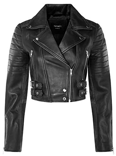 Infinity Leather Damenjacke 100% Echtleder Schwarz Design Biker Goth Still Kurzer Ausschnitt von Infinity Leather