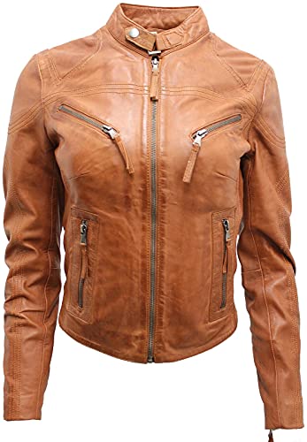 Infinity Leather Damenjacke 100% Echtleder Slim Fit Klassischer Ausschnitt Holzbraun XL von Infinity Leather