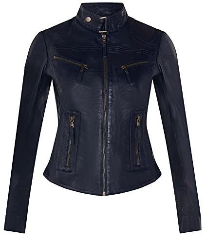 Infinity Leather Damenjacke 100% Echtleder Slim Fit Klassischer Ausschnitt Marineblau XL von Infinity Leather