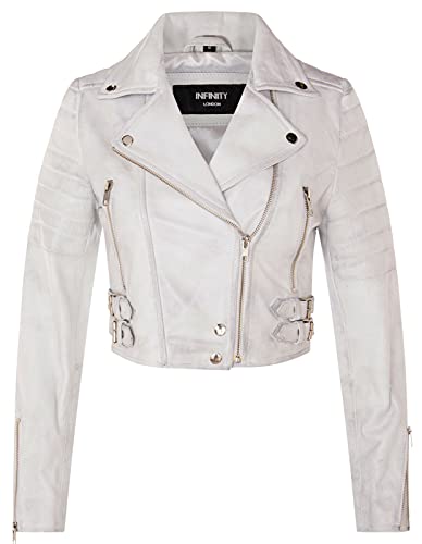 Infinity Leather Damenjacke 100% Echtleder Weiß Biker Goth Still Designer Kurzer Ausschnitt von Infinity Leather