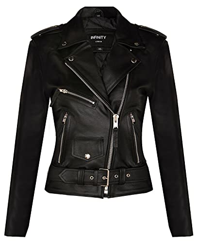 Infinity Leather Damenjacke Schwarz 100% Echtleder Klassischer Biker Ausschnitt Rindsleder L von Infinity Leather
