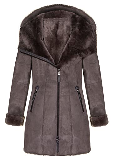 Infinity Leather Damenmantel aus Taupefarbenem Shearling Schaffel Merino Veloursleder mit Kapuze Infinity Leather Damenmantel aus Taupefarbenem Shearling Schaffel Merino Veloursleder mit Kapuze von Infinity Leather