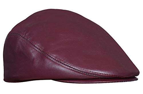 Infinity Leather Echtes Burgund Leder Ivy Barett Zeitungsjunge Gatsby Golf Cabbie Schiebermütze M von Infinity Leather