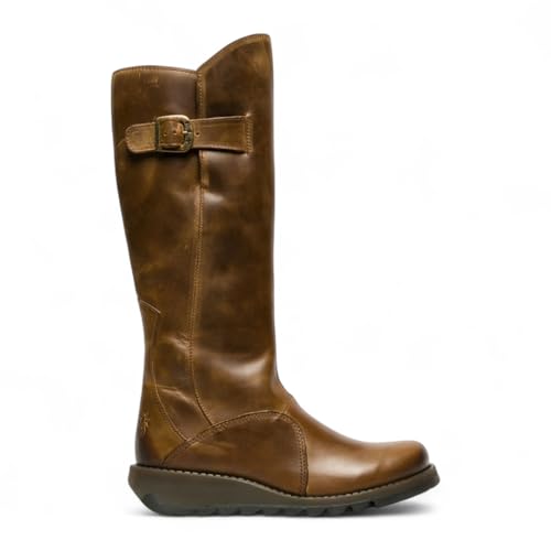 Infinity Leather FLY Damen MOL 2 Kniehohe Stiefel aus Leder mit Keilabsatz und Reißverschluss, Cognac von Infinity Leather