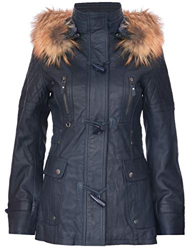 Infinity Leather Frauen Navy Blau Gesteppte Leder Parka Jacke Mit Abnehmbarer Kapuze 3XL von Infinity Leather