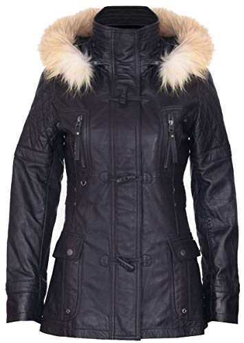Infinity Leather Frauen Schwarze Gesteppte Leder Parka Jacke Mit Abnehmbarer Kapuze XL von Infinity Leather