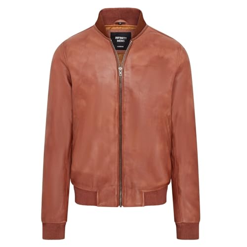 Infinity Leather Hellbraune Herren-Bomberjacke MA-1 aus weichem Leder im College-Stil Infinity Leather Hellbraune Herren-Bomberjacke MA-1 aus weichem Leder im College-Stil von Infinity Leather
