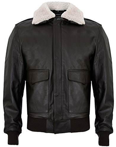 Infinity Leather Herren A2 Braun Schaf Nappa Leder Bomberjacke mit Abnehmbarer Schaffellkragen L von Infinity Leather